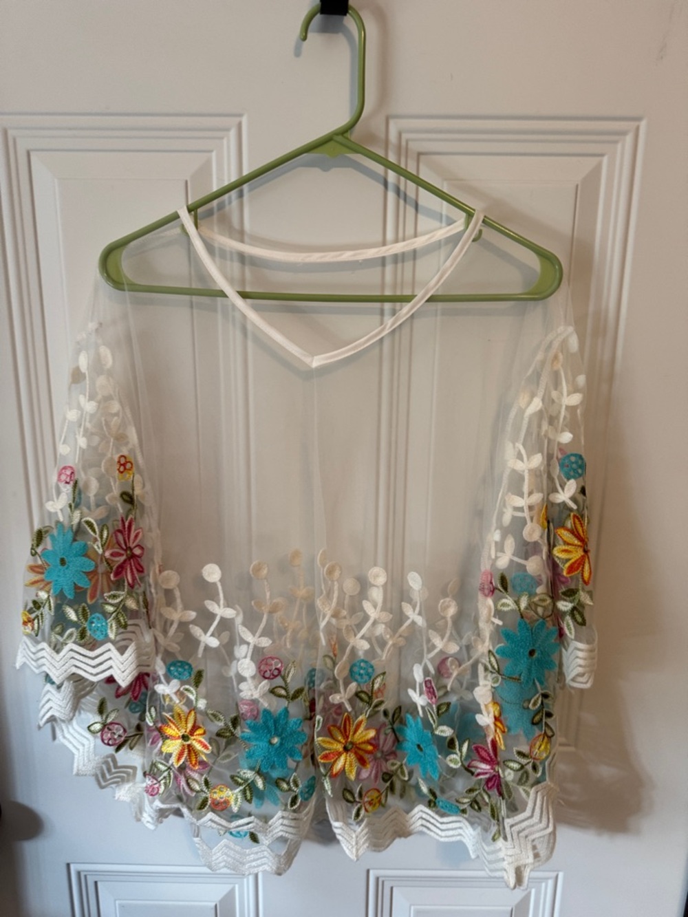 Sheer White Floral Embroidered Women’s Top